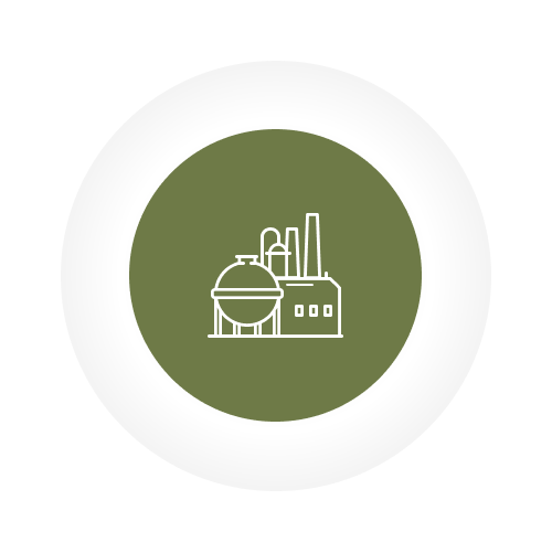 green circular background with grey and white outer rings - Biofuel plant in centre